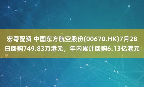 宏粤配资 中国东方航空股份(00670.HK)7月28日回购749.83万港元，年内累计回购6.13亿港元
